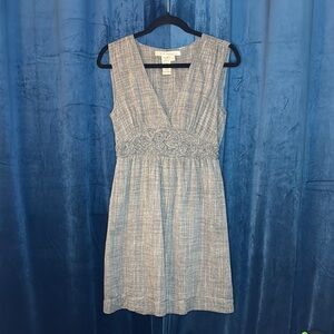 Max Studio Women’s Gray V-Neck Sleeveless Midi Dress Broquet Waist Sz S Small